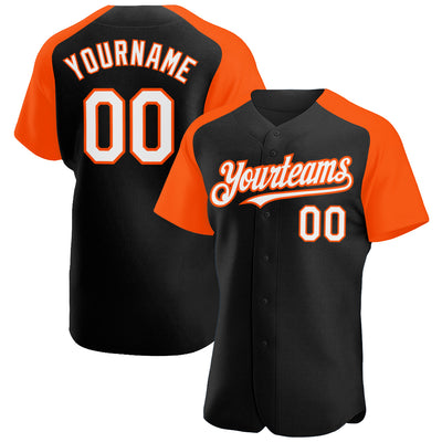 Custom Black White-Orange Authentic Raglan Sleeves Baseball Jersey