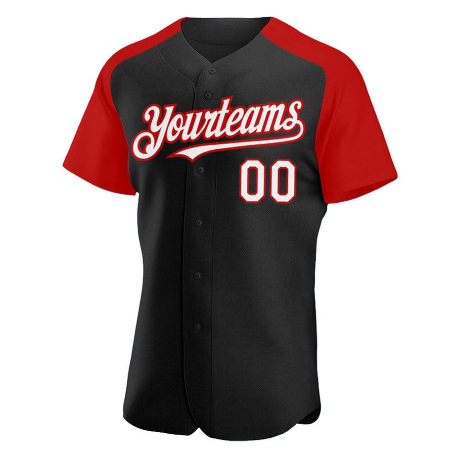 Custom Black White-Red Authentic Raglan Sleeves Baseball Jersey