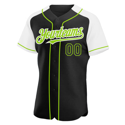 Custom Black White-Neon Green Authentic Raglan Sleeves Baseball Jersey