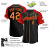 Custom Black Old Gold-Red Authentic Raglan Sleeves Baseball Jersey