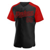 Custom Black Red Authentic Raglan Sleeves Baseball Jersey