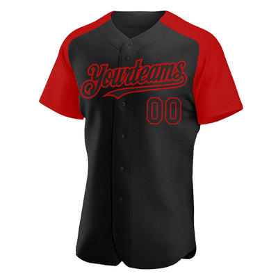 Custom Black Red Authentic Raglan Sleeves Baseball Jersey