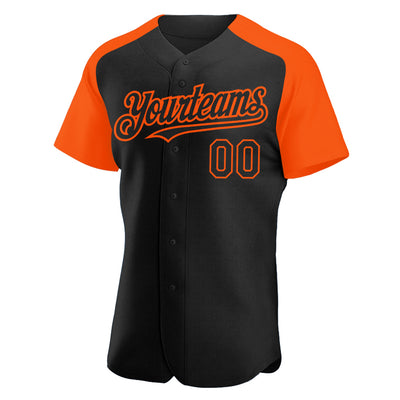 Custom Black Orange Authentic Raglan Sleeves Baseball Jersey