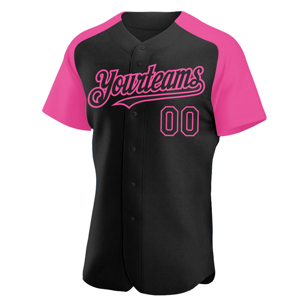 Custom Baseball Jersey Black Pink Authentic Raglan Sleeves Men's Size:L