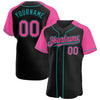 Custom Black Pink-Teal Authentic Raglan Sleeves Baseball Jersey