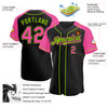 Custom Black Pink-Neon Green Authentic Raglan Sleeves Baseball Jersey