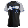 Custom Black White Gray-Royal Authentic Raglan Sleeves Baseball Jersey