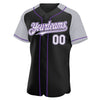 Custom Black White Gray-Purple Authentic Raglan Sleeves Baseball Jersey