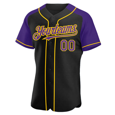 Custom Black Purple-Yellow Authentic Raglan Sleeves Baseball Jersey