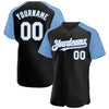 Custom Black White-Light Blue Authentic Raglan Sleeves Baseball Jersey