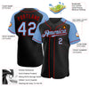 Custom Black Light Blue-Red Authentic Raglan Sleeves Baseball Jersey