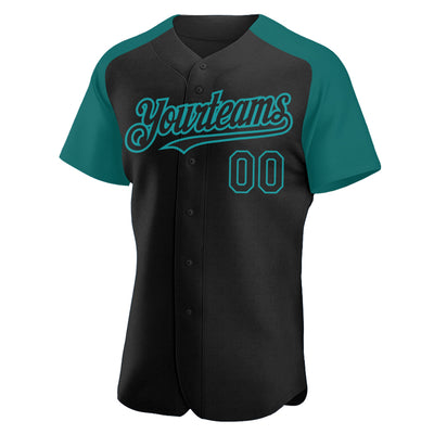 Custom Black Teal Authentic Raglan Sleeves Baseball Jersey