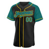 Custom Black Teal-Yellow Authentic Raglan Sleeves Baseball Jersey