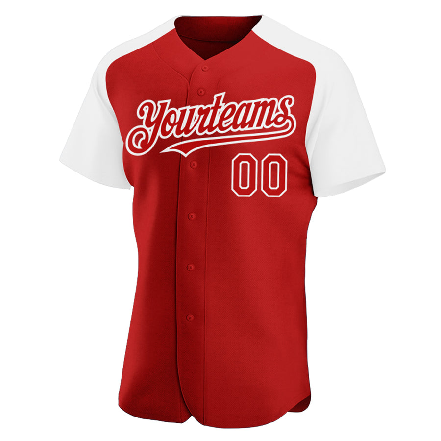 Custom Red White Authentic Raglan Sleeves Baseball Jersey