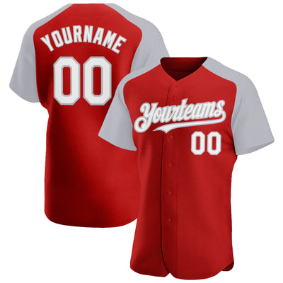 Custom Red White-Gray Authentic Raglan Sleeves Baseball Jersey