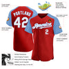 Custom Red White-Light Blue Authentic Raglan Sleeves Baseball Jersey