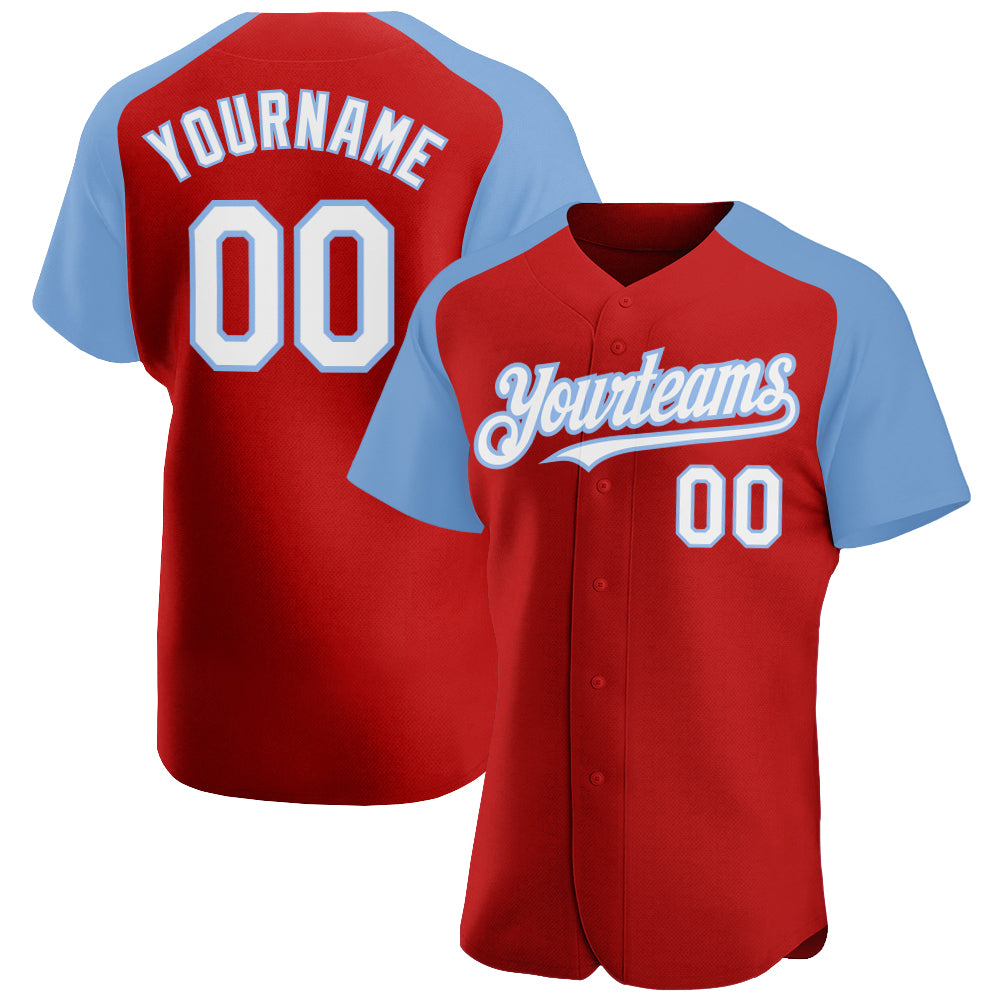 Custom Red Light Blue-White Authentic Baseball Jersey