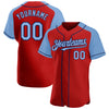 Custom Red Light Blue-Navy Authentic Raglan Sleeves Baseball Jersey