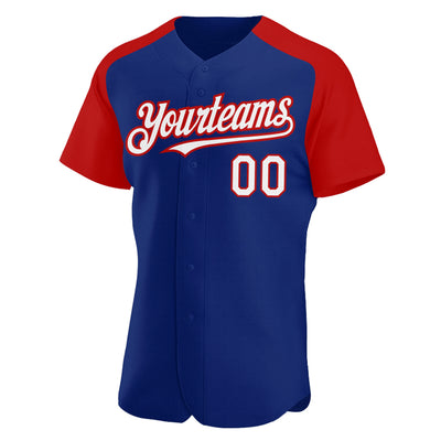 Custom Royal White-Red Authentic Raglan Sleeves Baseball Jersey