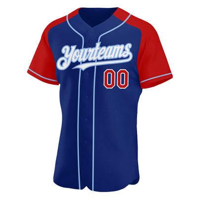 Custom Royal Red-Light Blue Authentic Raglan Sleeves Baseball Jersey