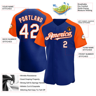 Custom Royal White-Orange Authentic Raglan Sleeves Baseball Jersey