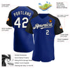 Custom Royal White-Black Authentic Raglan Sleeves Baseball Jersey