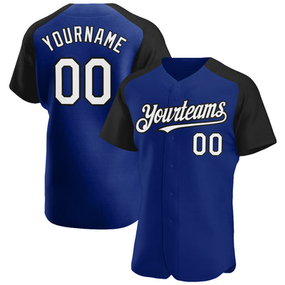 Custom Royal White-Black Authentic Raglan Sleeves Baseball Jersey