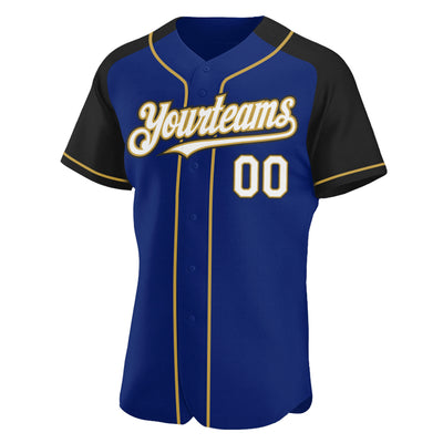 Custom Royal White Black-Old Gold Authentic Raglan Sleeves Baseball Jersey