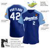 Custom Royal White-Light Blue Authentic Raglan Sleeves Baseball Jersey