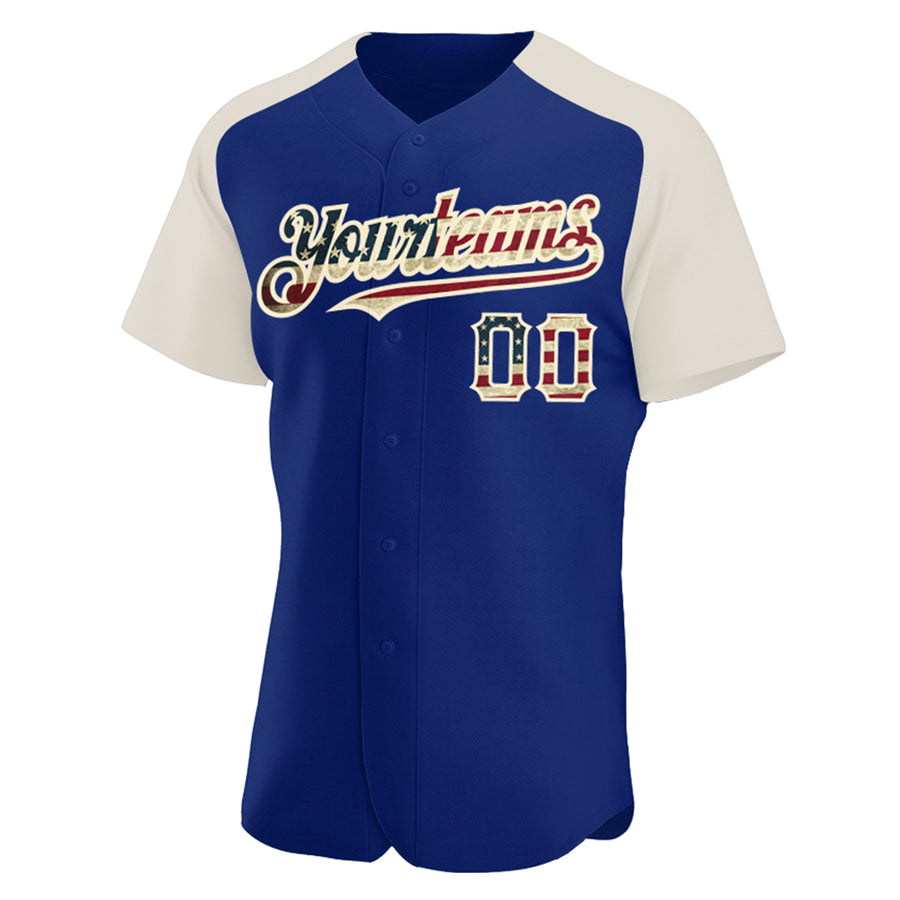 Custom Royal Vintage USA Flag-Cream Authentic Raglan Sleeves Baseball Jersey