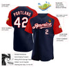 Custom Navy White-Red Authentic Raglan Sleeves Baseball Jersey