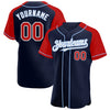 Custom Navy Red-Light Blue Authentic Raglan Sleeves Baseball Jersey