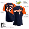 Custom Navy White-Orange Authentic Raglan Sleeves Baseball Jersey