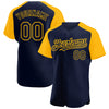 Custom Navy Gold Authentic Raglan Sleeves Baseball Jersey