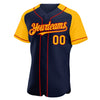 Custom Navy Gold-Red Authentic Raglan Sleeves Baseball Jersey