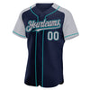 Custom Navy Gray-Teal Authentic Raglan Sleeves Baseball Jersey