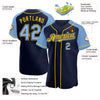 Custom Navy Light Blue-Yellow Authentic Raglan Sleeves Baseball Jersey