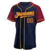 Custom Navy Crimson-Yellow Authentic Raglan Sleeves Baseball Jersey