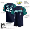 Custom Navy White-Teal Authentic Raglan Sleeves Baseball Jersey