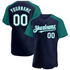 Custom Navy White-Teal Authentic Raglan Sleeves Baseball Jersey