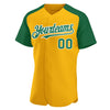 Custom Gold Kelly Green-White Authentic Raglan Sleeves Baseball Jersey