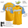 Custom Gold Light Blue-White Authentic Raglan Sleeves Baseball Jersey