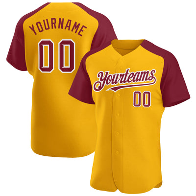 Custom Gold Crimson-White Authentic Raglan Sleeves Baseball Jersey