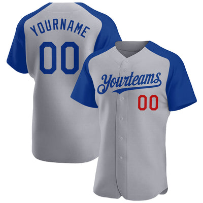 Custom Gray Royal-Red Authentic Raglan Sleeves Baseball Jersey