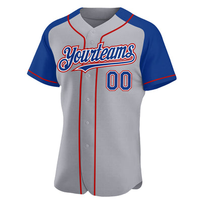 Custom Gray Royal-Red Authentic Raglan Sleeves Baseball Jersey