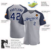 Custom Gray Navy-White Authentic Raglan Sleeves Baseball Jersey