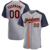 Custom Gray Navy-Orange Authentic Raglan Sleeves Baseball Jersey