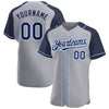 Custom Gray Navy-Light Blue Authentic Raglan Sleeves Baseball Jersey