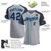 Custom Gray Navy-Teal Authentic Raglan Sleeves Baseball Jersey