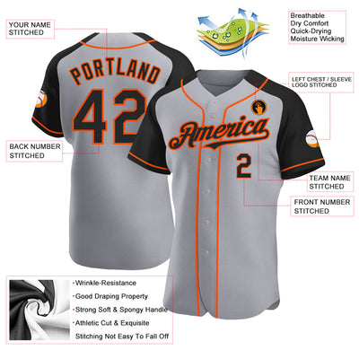 Custom Gray Black-Orange Authentic Raglan Sleeves Baseball Jersey